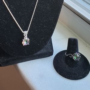 Sterling silver Mystic Topaz necklace and ring set